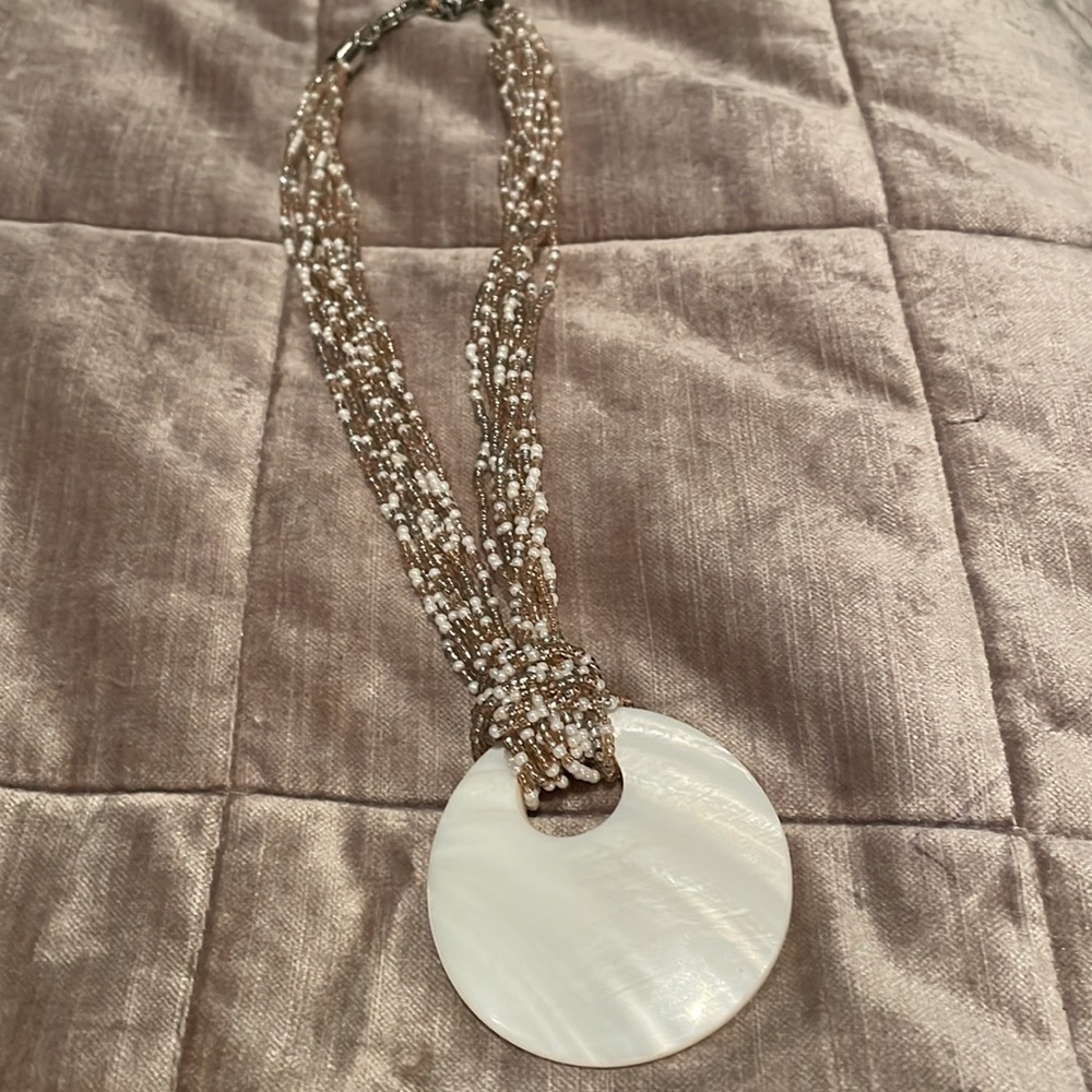 White Mother of Pearl Beaded Necklace by Premier Designs